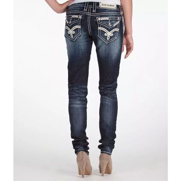 Rock Revival Blue Skinny Jeans with Stitch Detail - Picture 3 of 9